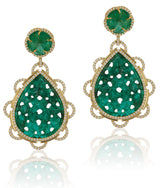 18 karat gold, diamond and emerald drop earrings by fine jewelry designer Goshwara