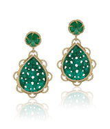 One of a kind, 18 karat gold, diamond and emerald drop earrings by fine jewelry designer Goshwara