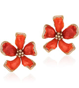 Flower Coral Earrings with Diamonds in 18 karat yellow gold by fine jewelry designer Goswhara