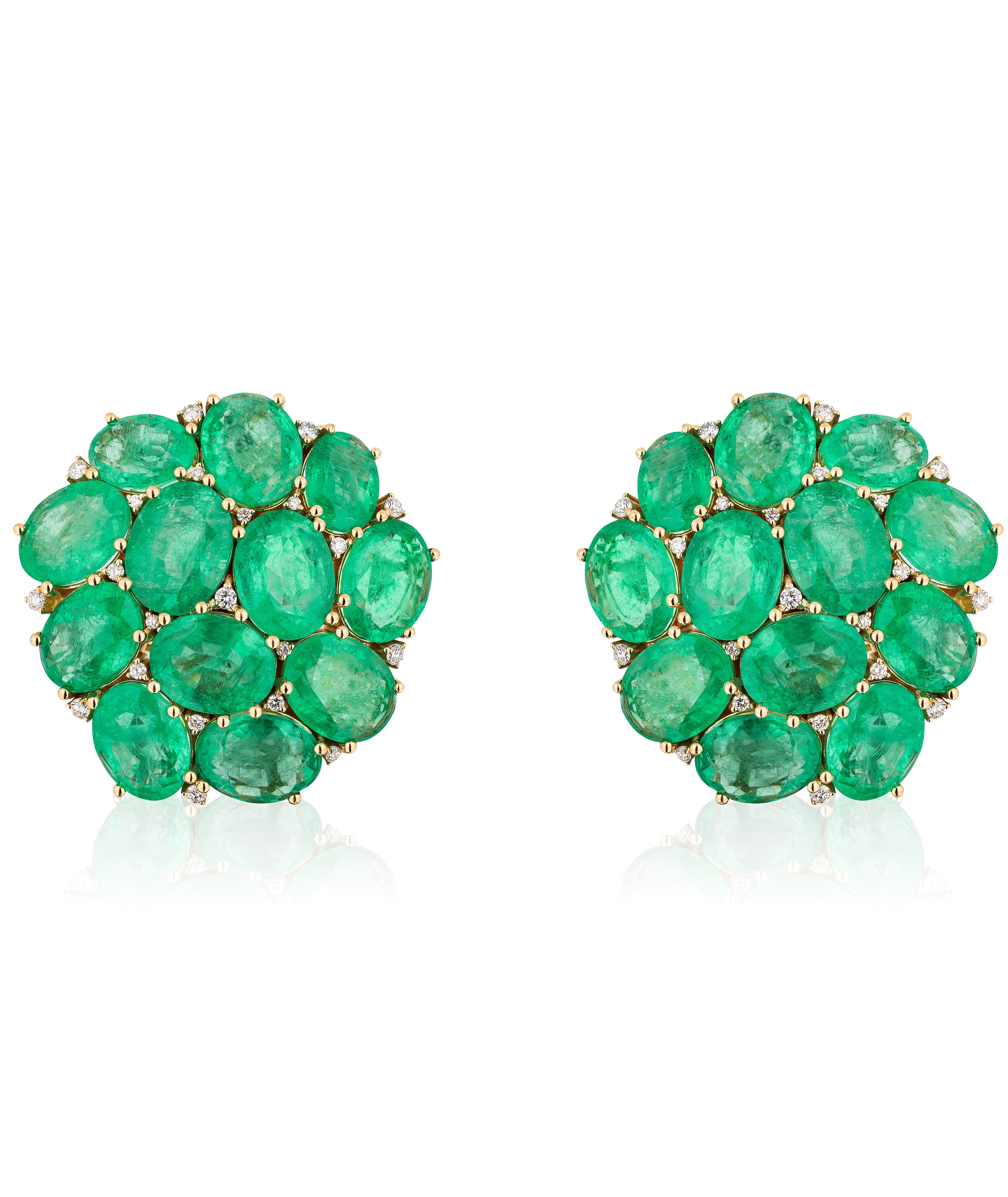 Emerald cluster earring with diamonds by fine jewelry designer Goshwara.