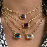Citrine emerald cut pendant in 18 karat gold chain by fine jewelry designer Goshwara