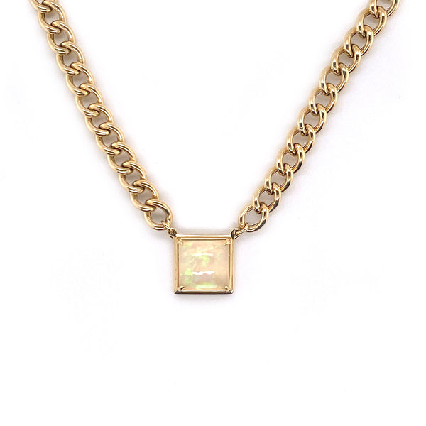 Square Shape Opal Pendant with 18 karat gold chain by fine jewelry designer Goshwara