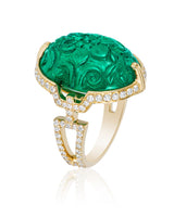 Carved Emerald ring with Diamonds