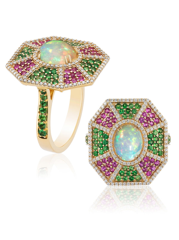 Opal, Pink Sapphire, Diamonds ring by fine jewelry designer Goshwara