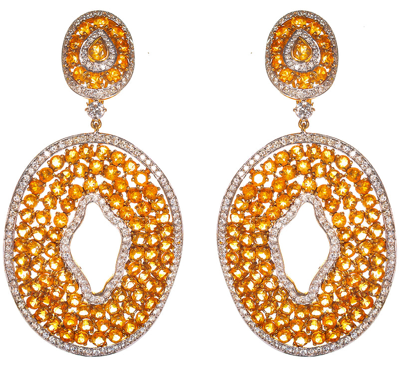 18 karat gold Citrine and Diamond Earrings by fine jewelry designer ESTAA