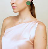 Tsavorite disc earrings by fine jewelry designer ESTAA, silver plated with 14 karat gold