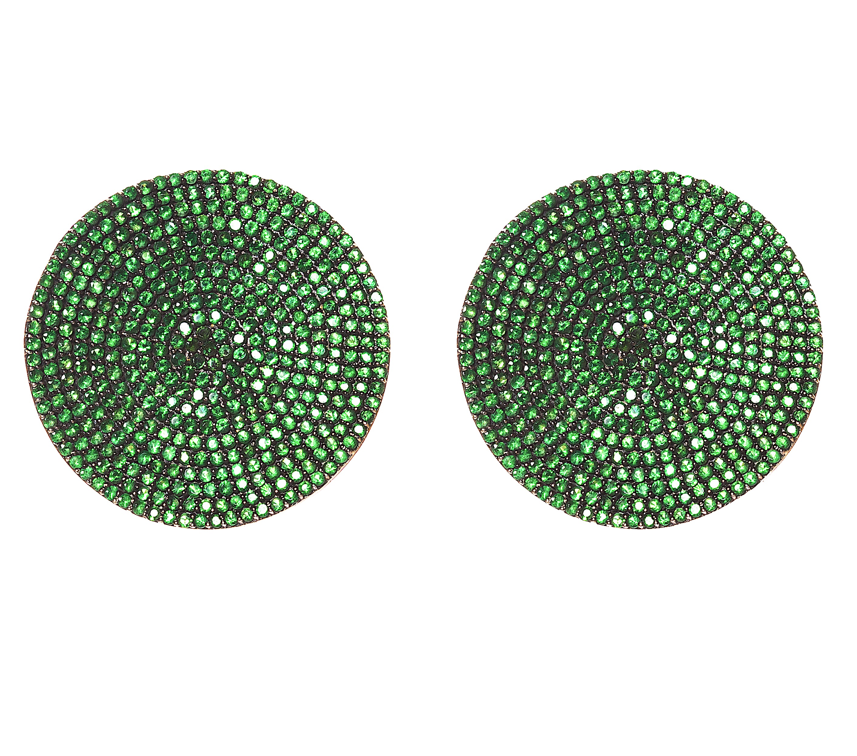 Tsavorite disc earrings by fine jewelry designer ESTAA, silver plated with 14 karat gold