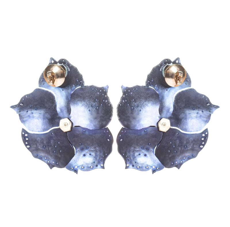 Blue Titanium Pearl Flower Earring