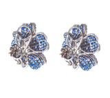Blue Sapphire Hibiscus Earrings with Diamonds