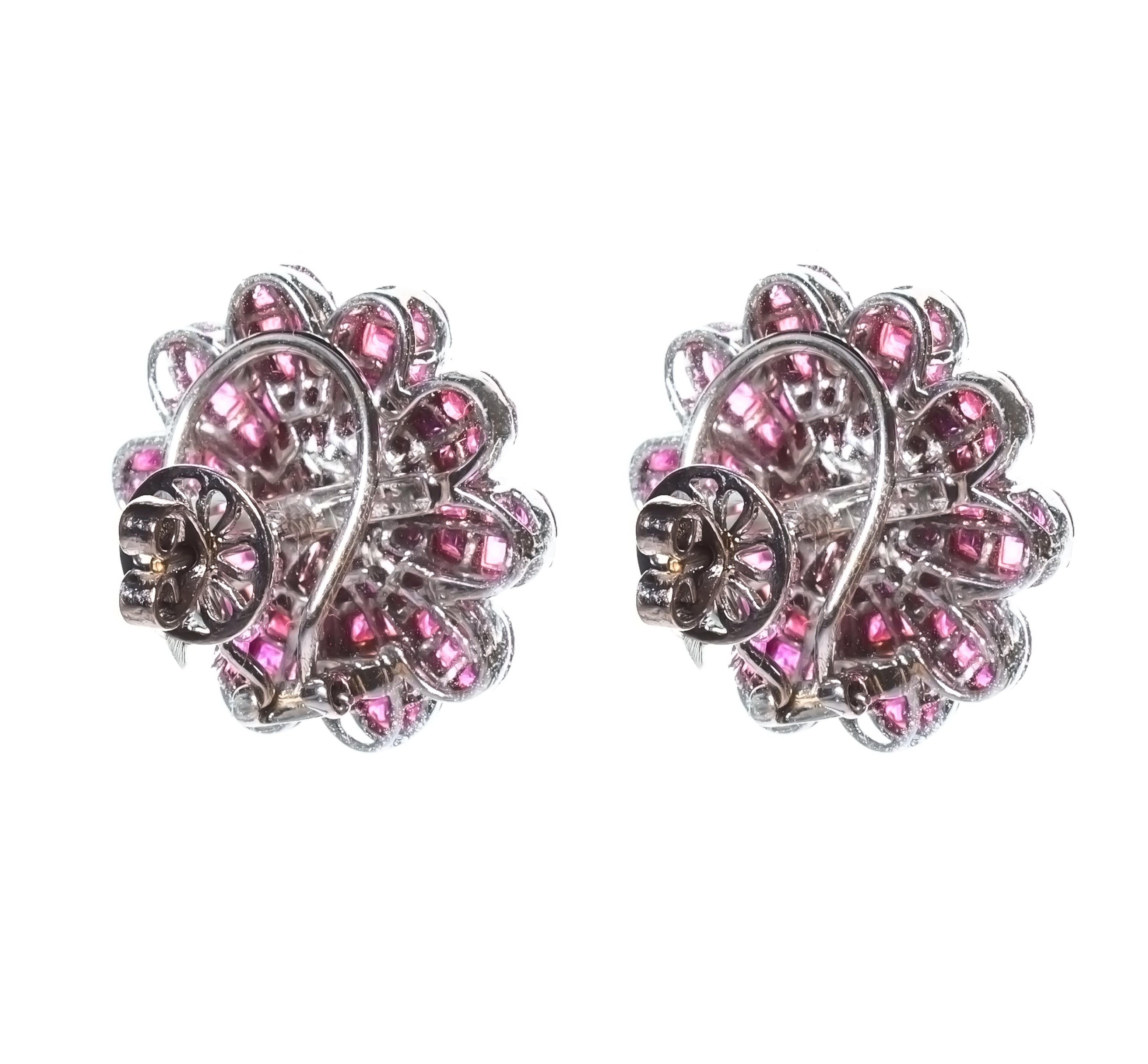 Ruby Diamond Flower Earrings