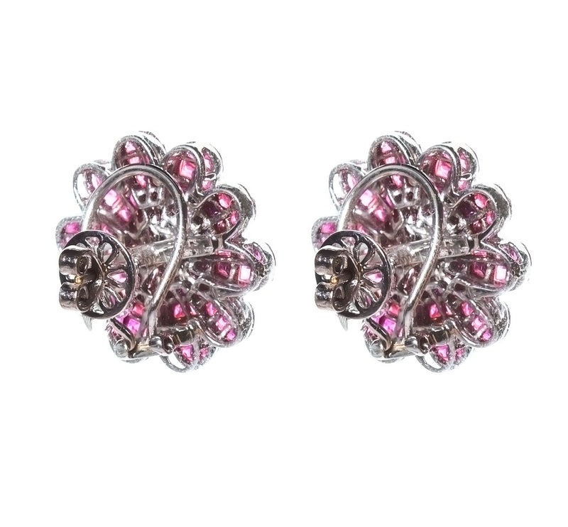 Ruby Blazing Flower Earrings with Diamonds