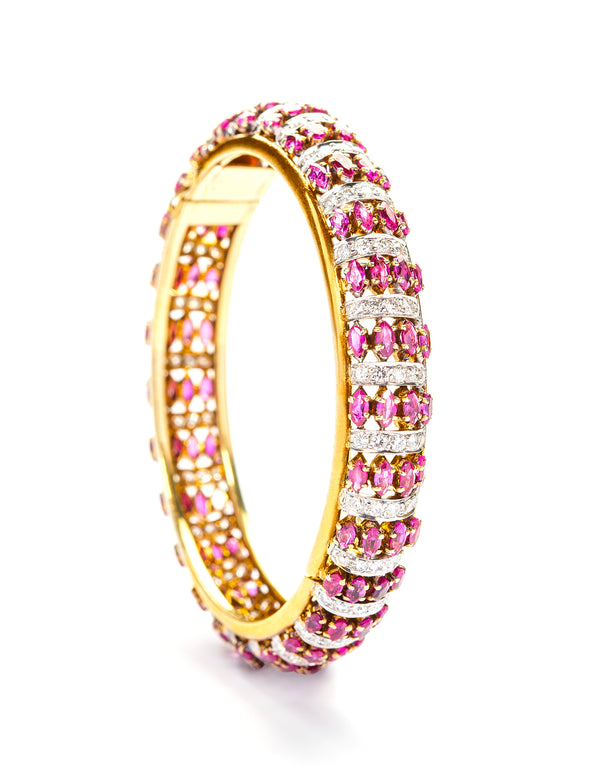 Diamond and ruby 18 karat gold bracelet by fine jewelry designer ESTAA