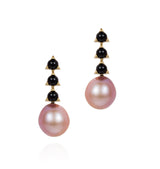 18 karat gold Black Onyx and Violet Baroque Pearls drop earrings by fine jewelry designer Maviada