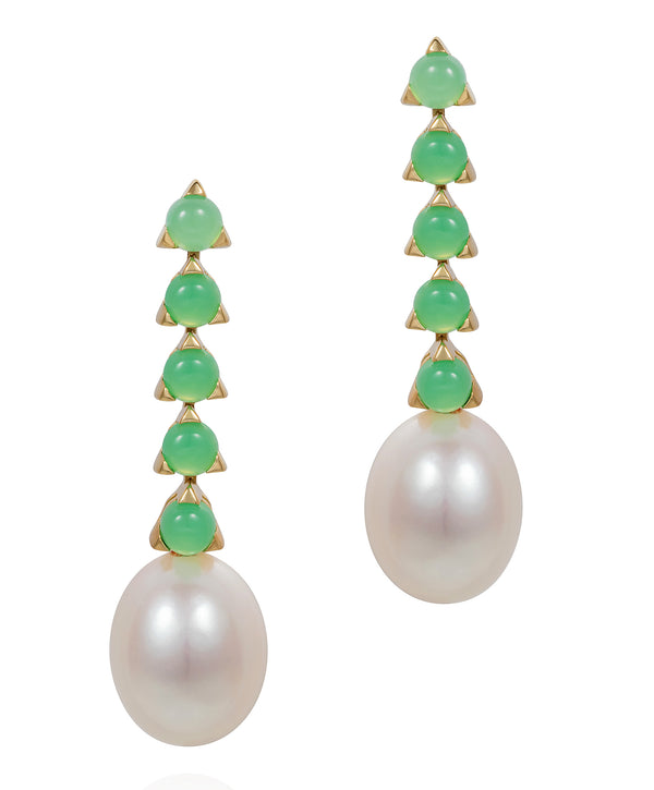 18 karat gold Chrysoprase and White Baroque Pearls drop earrings by fine jewelry designer Maviada