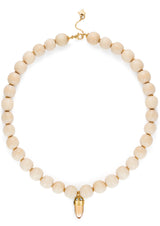 18 karat gold, Sustainable Wood Bead Necklace with Champagne color Quartz, by fine jewelry designer Maviada