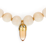 18 karat gold, Sustainable Wood Bead Necklace with Champagne color Quartz, by fine jewelry designer Maviada