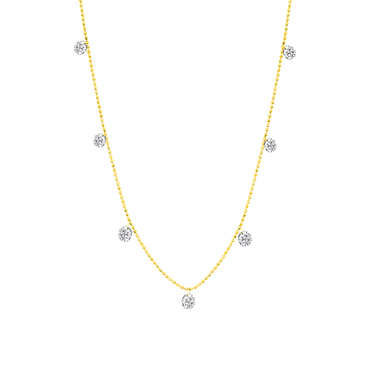 Small Floating Diamond Necklace in 18 karat gold by award winning fine jewelry designer Graziela