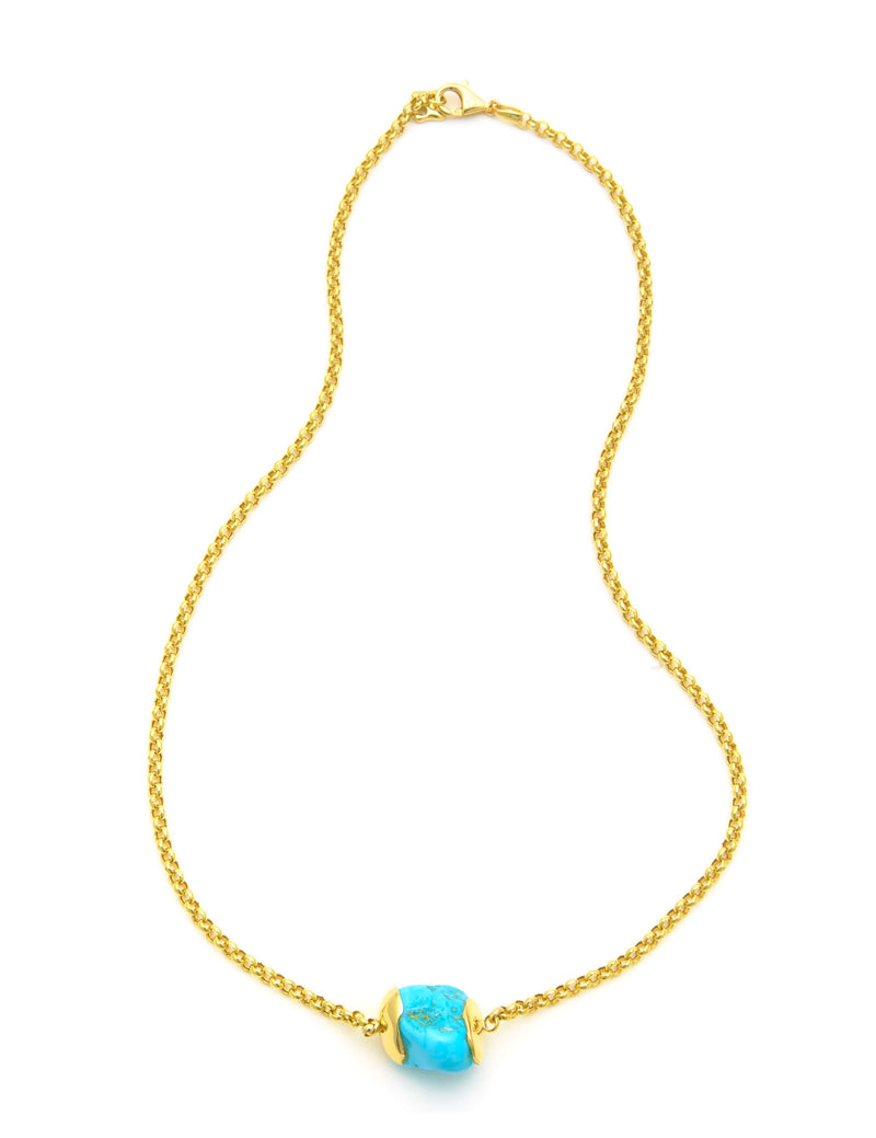 18 karat gold Turquoise necklace, with a single stone, by fine jewelry designer Maviada