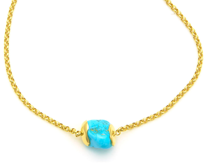 18 karat gold Turquoise necklace, with a single stone, by fine jewelry designer Maviada