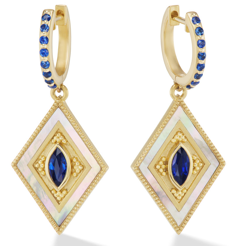 18 karat Yellow Gold and blue sapphires earrings by fine jewelry designer Orly Marcel