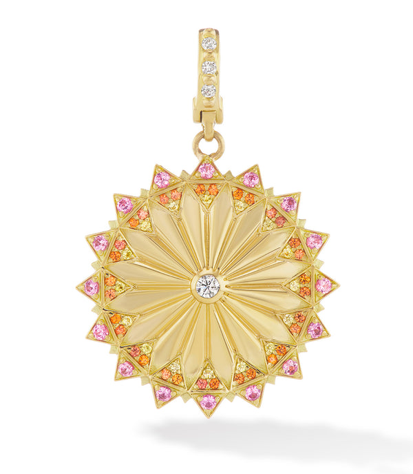 18 karat gold sapphire diamond pendant by fine jewelry designer Orly Marcel. 