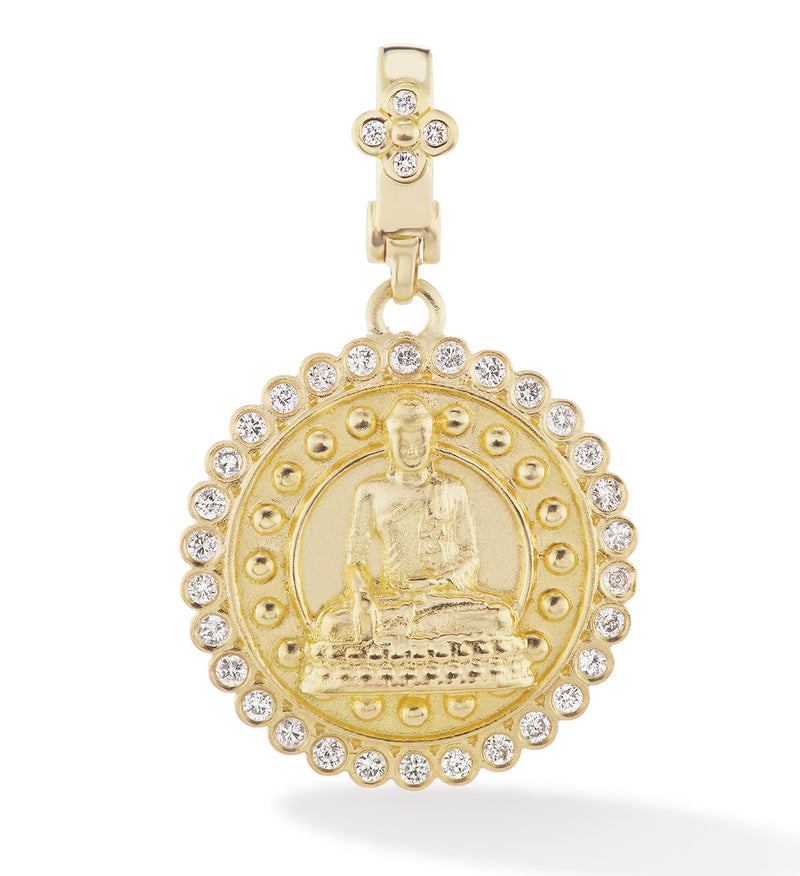 18 karat gold Buddha diamond pendant by fine jewelry designer Orly Marcel