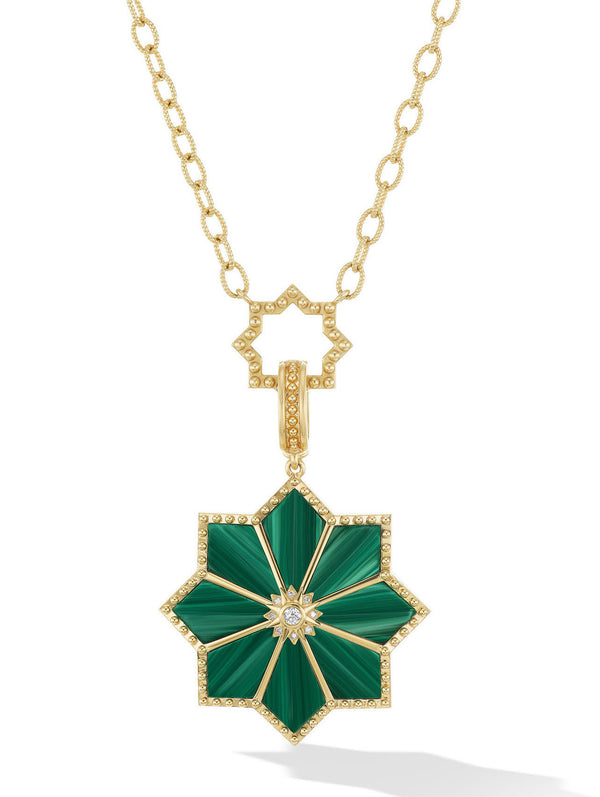 Malachite and Diamond Sacred Flower necklace by fine jewelry designer Orly Marcel