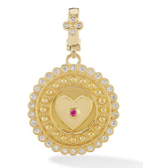 18K yellow gold RUBY & DIAMOND HEART PENDANT.  Fne jewellery by designer Orly Marcel