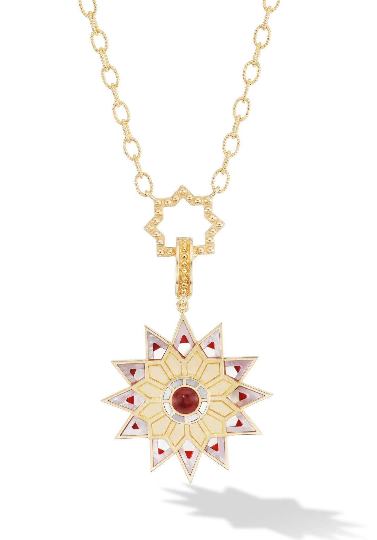 Carnelian and pink mother of pearl necklace 18k gold