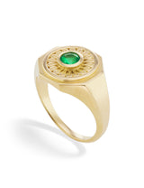 18 karat gold Mandala Emerald signet ring by fine jewelry designer Orly Marcel