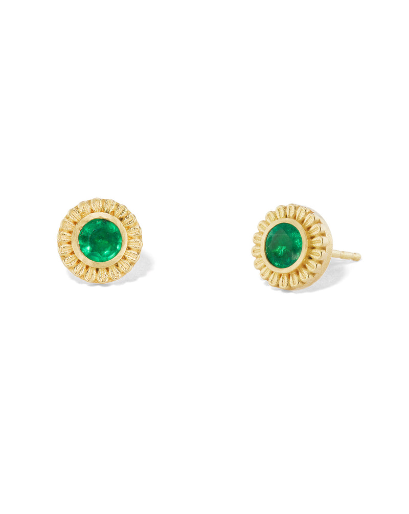 18 karat gold Mandala Emerald stud earrings fine jewelry designer Orly Marcel