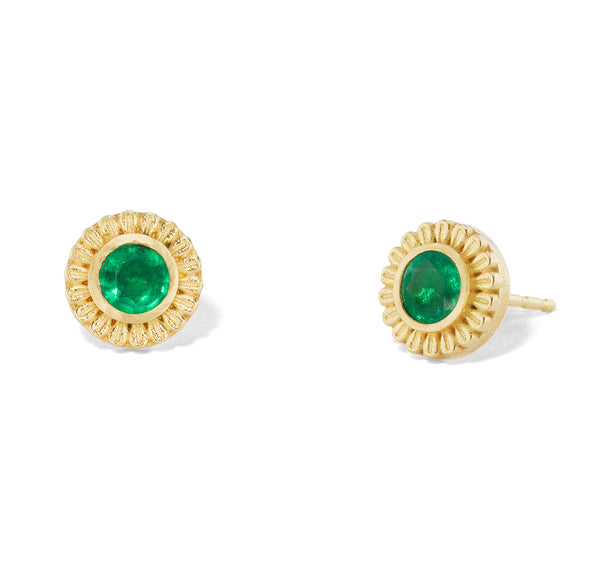 18 karat gold Mandala Emerald stud earrings fine jewelry designer Orly Marcel
