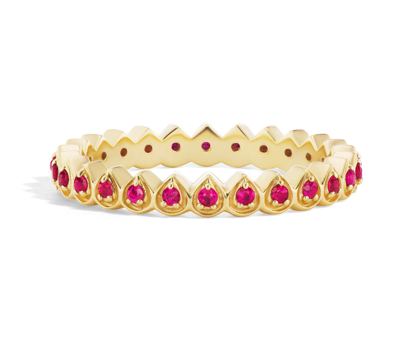 18 karat yellow gold ruby mandala petal stacking ring by fine jewelry designer Orly Marcel