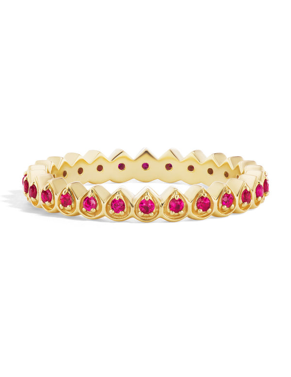 18 karat yellow gold ruby mandala petal stacking ring by fine jewelry designer Orly Marcel.