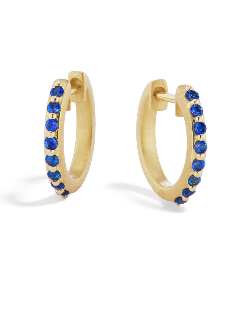 18 karat yellow gold blue sapphire and diamond earrings by fine jewelry designer Orly Marcel