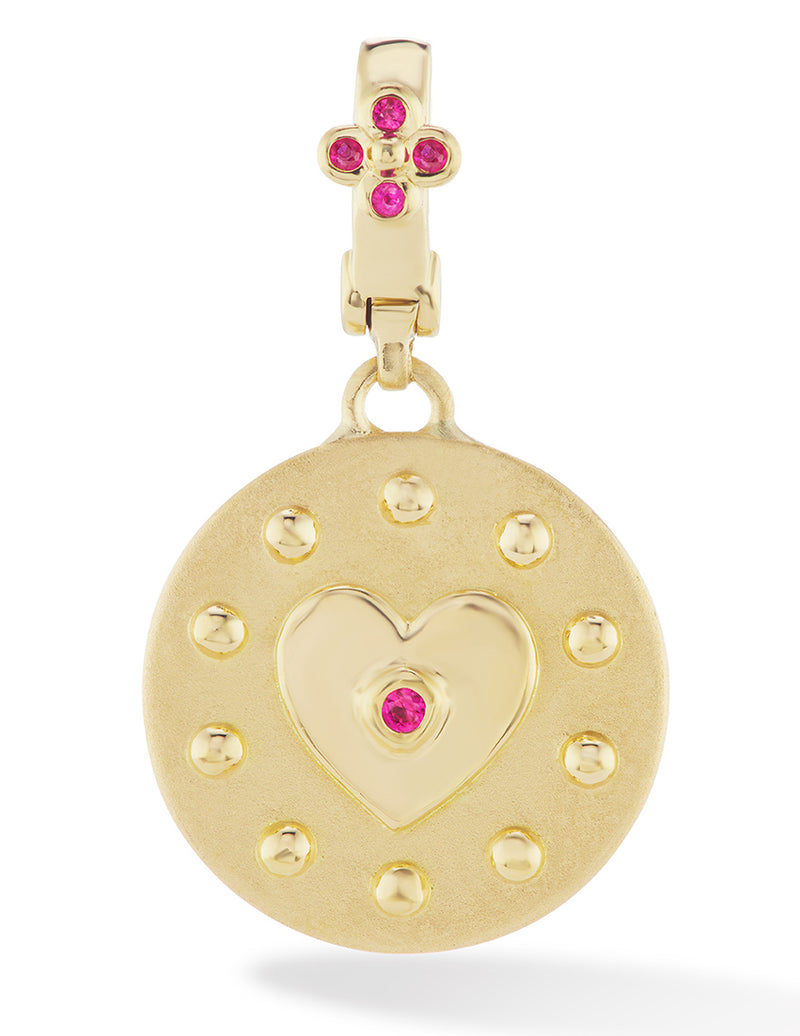 18 karat gold ruby heart pendant by fine jewelry designer Orly Marcel