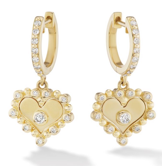 18 karat gold heart diamond earrings by fine jewelry designer Orly Marcell