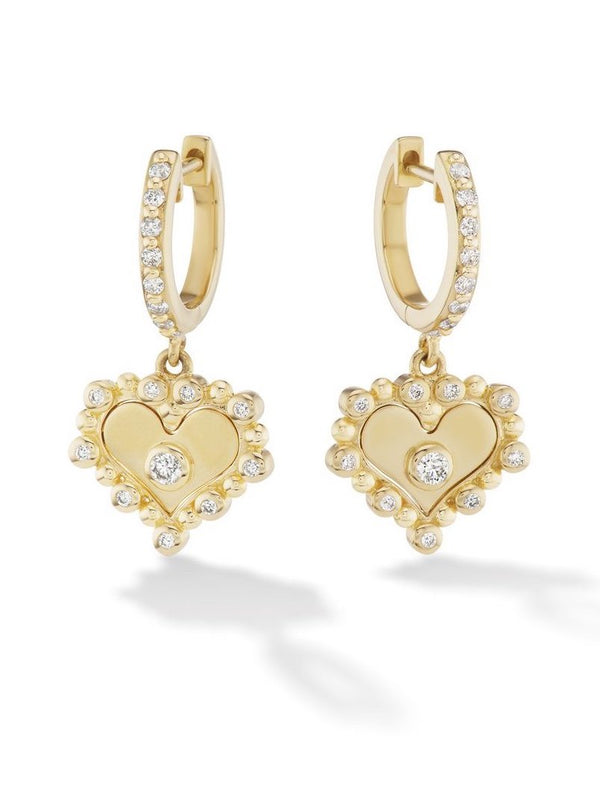 18 karat gold heart diamond earrings by fine jewelry designer Orly Marcel.
