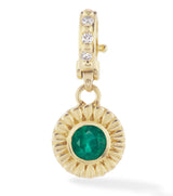 18 karat gold Mandala Green Emerald and diamond pendant by fine jewelry designer Orly Marcel