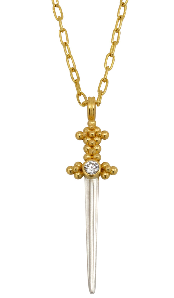 22 karat gold chain and sword necklace by fine jewelry designer Linda Hoj