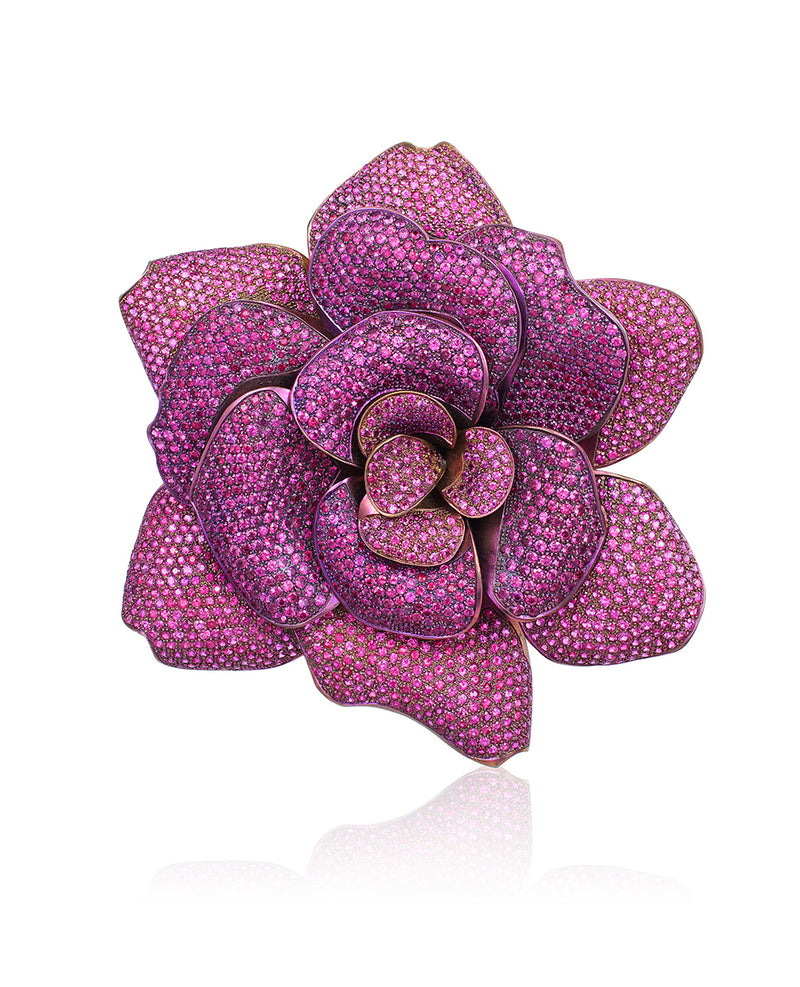 Titanium Pink Sapphire flower brooch by American purveyor of haute joaillerie Andreoli