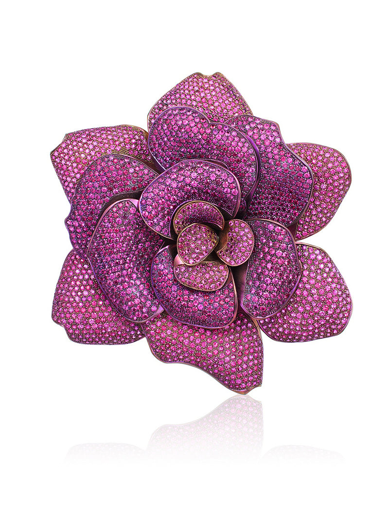 Titanium Pink Sapphire flower brooch by American purveyor of haute joaillerie Andreoli
