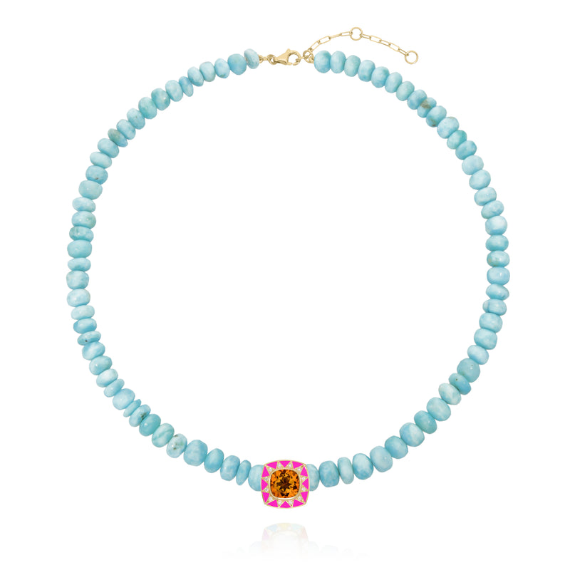 Larimar choker necklace with a 18k yellow Gold star by fine jewelry house Van Den Abeele