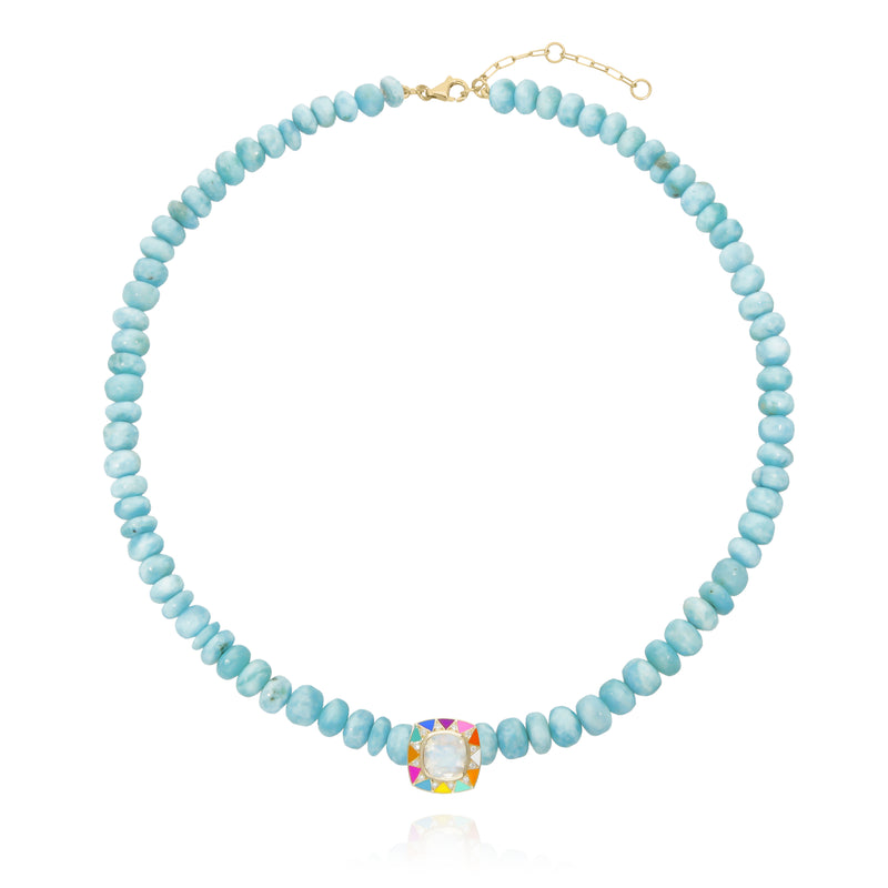 Turquoise-blue Larimar stones choker necklace with a 18k yellow Gold star by fine jewelry house Van Den Abeele