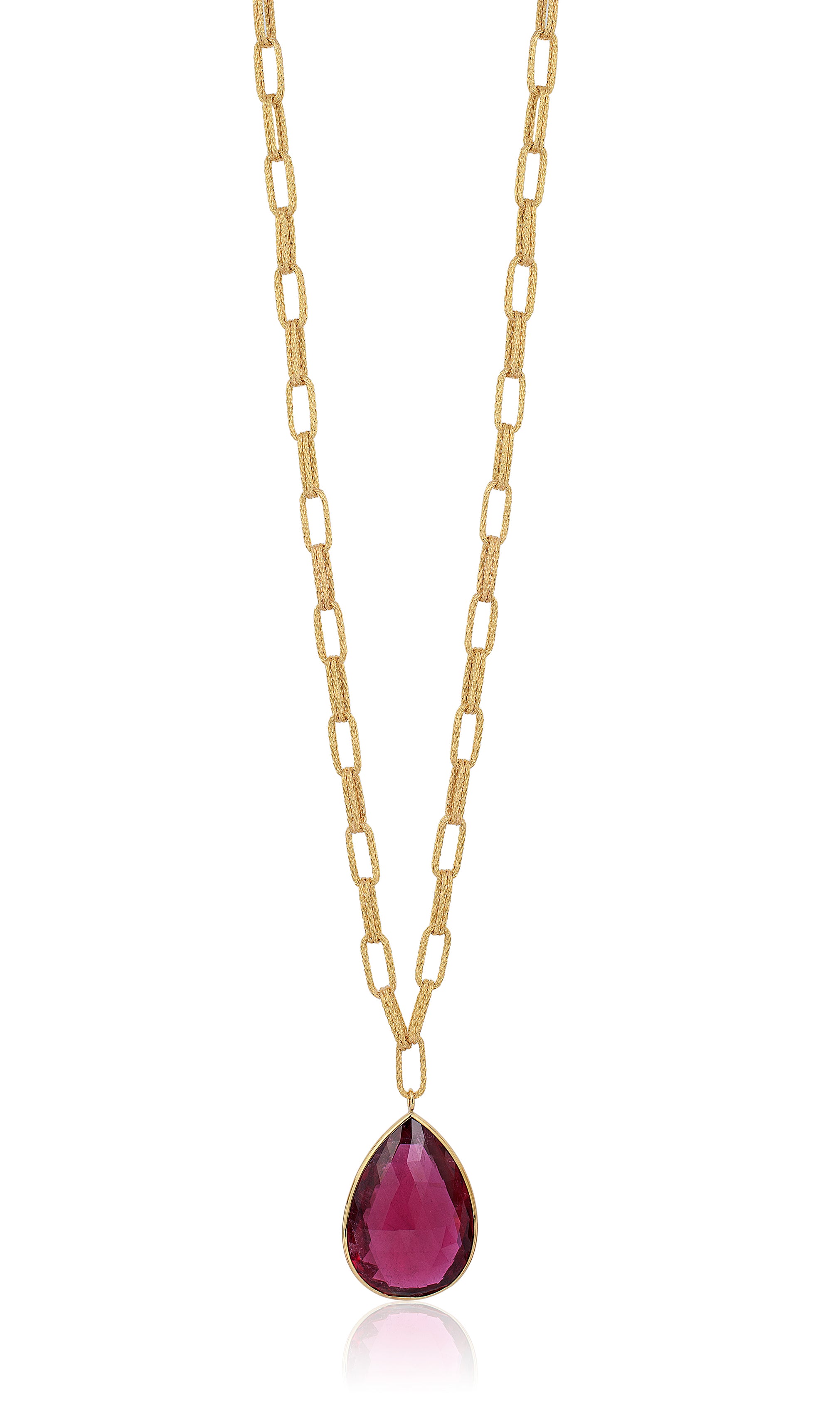 Rubellite pendant with 18 karat gold chain by fine jewelry designer Goshwara