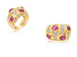 18 karat gold ruby cabochon, round brillant cut diamonds ring by American purveyor of haute joaillerie Andreoli