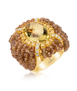 18 karat gold diamond and lemon quartz ring by fine jewelry house Andreoli