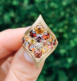 18 karat recycled gold garnet, citrines and diamonds ring by fine jewelry designer Capucine H