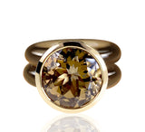 18 karat gold, smoky quartz and diamond ring, contemporary fine jewelry by Monika Seitter
