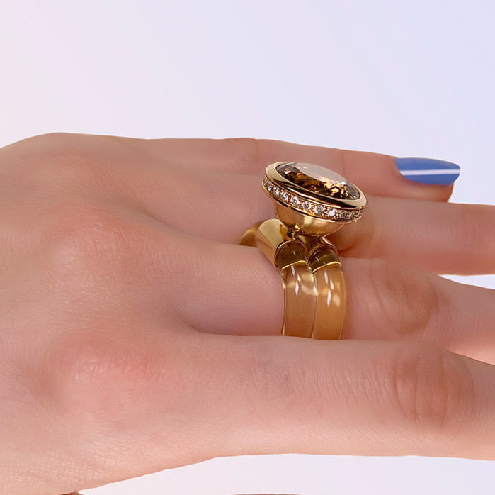 Smoky quartz and diamond ring, contemporary fine jewelry design by Monika Seitter